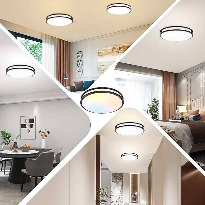 TOBUSA 16in 50W LED Flush Mount Ceiling Lights 5600lm Super Bright, Dimmable LED Light Fixtures 2700K-6500K 5CCT Adjusted, 2-Pack Modern Brown Light Fixture Ceiling for Living Room Bedroom Kitchen