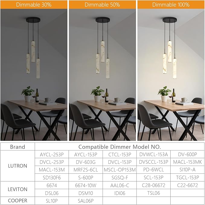 LMQNINE Natural Alabaster Pendant Lights for Kitchen Island White Marble Long Tube Chandelier 4000K Modern Black Ceiling Light Fixtures for Bedroom Dining Room Living Room Hallway(Y-3Light-Crackle)