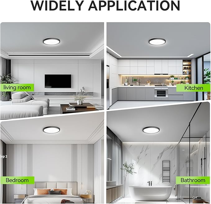 MODERN 12 Pack Super Thin 9inch 2800lm Flush Mount LED Ceiling Light Black, 5000K Daylight, Undimmable Ceiling Light Surface Mount for Bedroom, Living Room, Dining Room, Garage, Office