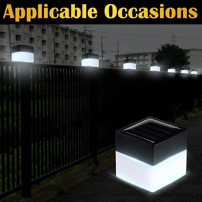 Tujoe Solar Post Cap Lights Fence Post Solar Lights 2in x 2in (5cm x 5cm)(White,6 Pack)