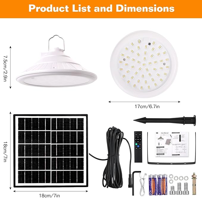 Solar Chicken Coop Light with Timer | Three-Color Dimmable LED, IP66 Waterproof Hanging Ceiling Pendant Light Suitable for Poultry Farms,Coops,Patio,Camping,Garage etc (White)
