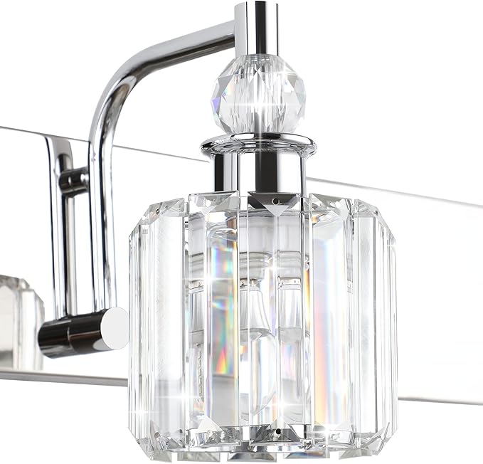 Ralbay Crystal Vanity Lights 2 Lights Modern Crystal Chrome Bathroom Vanity Light for Bathroom Lighting Fixtures Over Mirror