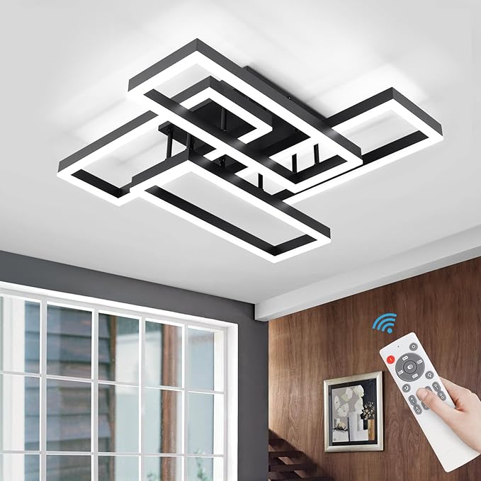 EIDISUNY Modern Led Ceiling Light for Living Room,Black Flush Mount Ceiling Lights with Remote Control&APP,3000-6500K Dimmable, 54W Acrylic Ceiling Lamp for Bedroom Kitchen Dining Room