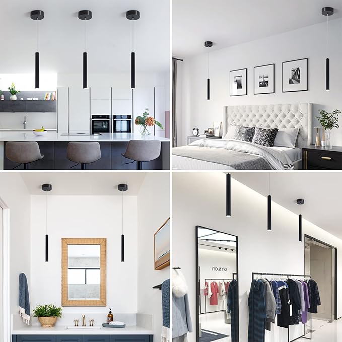 3 Color Changeable Pendant Light,18W Kitchen Island Pendant Lights, 3 Pack Modern Black Mini LED Lighting Fixtures with Clear Bubble Shades for Bathroom Dining Room Living Room