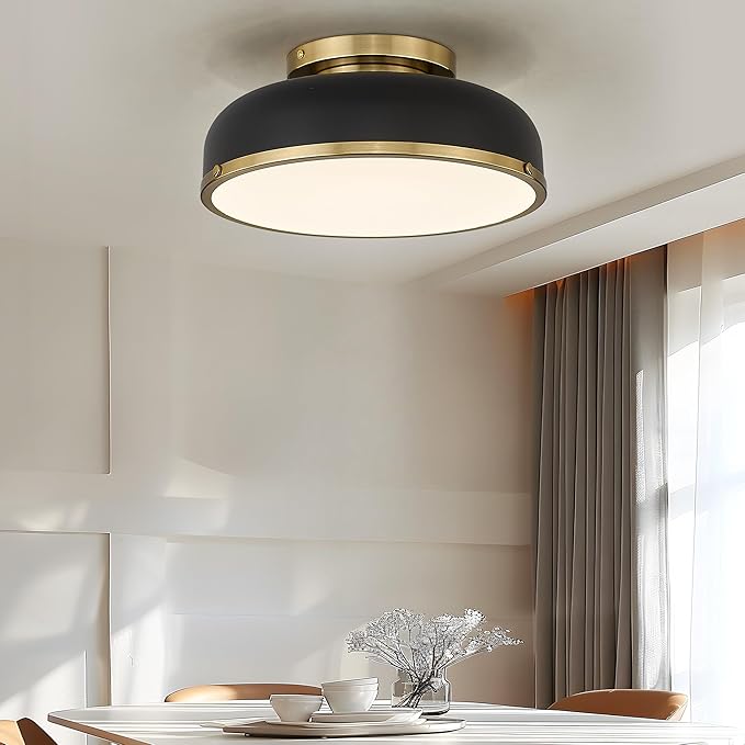 Kudos Ceiling Light, 12-inch LED Flush Mount Ceiling Light, Black and Gold Finish, 24W/1100lm Light Fixtures ceiling mount for Living Room, Bedroom, 3000K/3700K/4500K/5100K/6000K Adjustbale, KDCL15-BK
