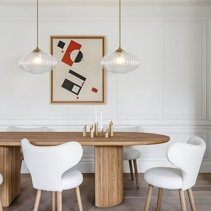 Mid Century Clear Glass Pendant Lights Kitchen Island Modern Brushed Gold Hanging Light Fixture Vintage 1 Light Single Indoor Round Pendant Lighting Adjustable Globe Hanging Lamps MPL30-D