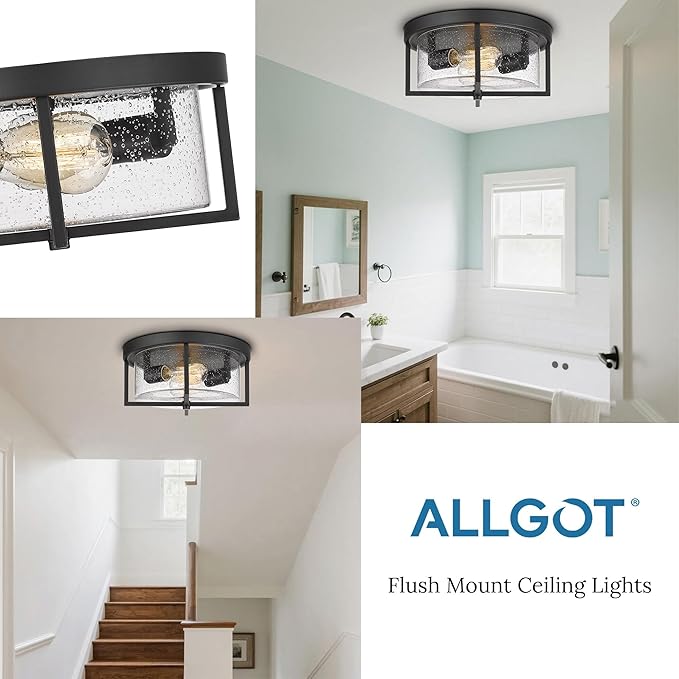 Flush Mount Ceiling Light, Kitchen Island Metal Ceiling Light Fixtures, Farmhouse Close to Ceiling Light, Bedroom Flush Mount Light for Hallway, Kitchen, Entryway and Foyer (Black, 5.5" H)