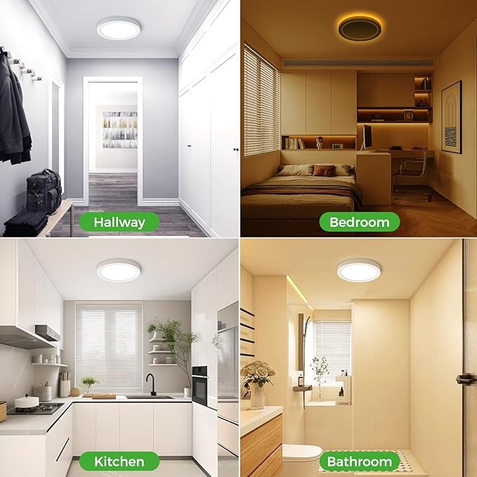 zemty 7 Inch LED Ceiling Light with Night Light 1800K, 2 Pack 3000K/4000K/6500K Dimmable Light Fixtures with Remote Control,12W 1200lm Flush Mount Ceiling Lamp for Bedroom Bathroom Kitchen-White