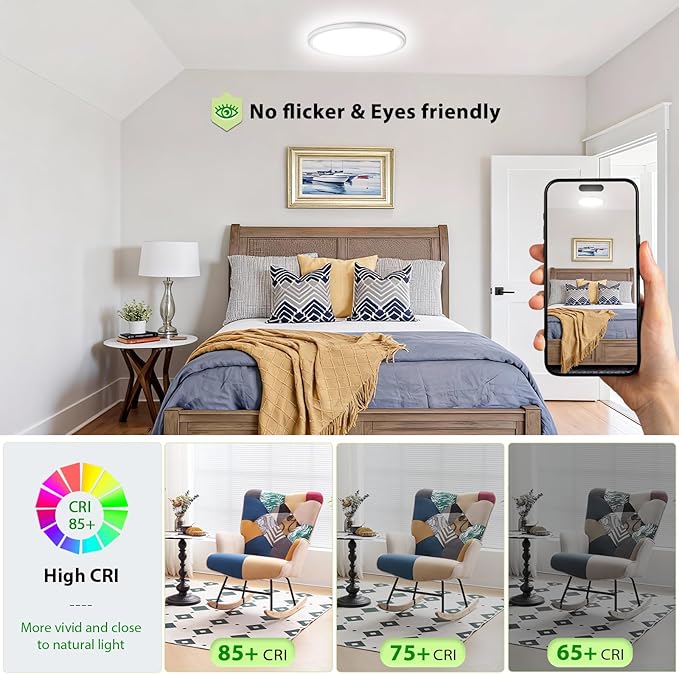 hunhun 2 Pack 3200lm LED Flush Mount Ceiling Light 12 Inch, 5CCT Adjustable,Super Slim 0.87 inch led Ceiling Light Fixture for Bedroom, Living Room, Dining Room (White, 2-Pack)