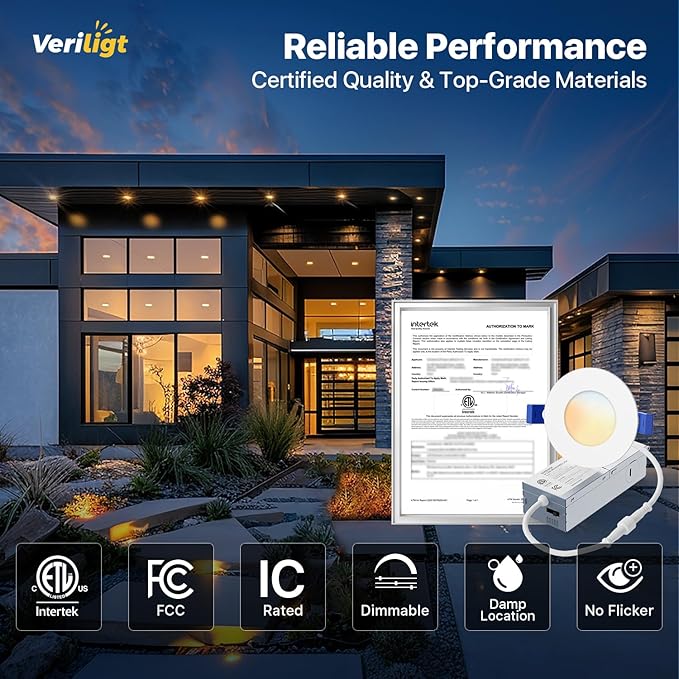 24 Pack 3 Inch LED Recessed Light, Dimmable, Damp Rated, 5CCT Selectable, 6W 500LM, 120V, Silm Canless Wafer Ceiling Light, ETL&FCC