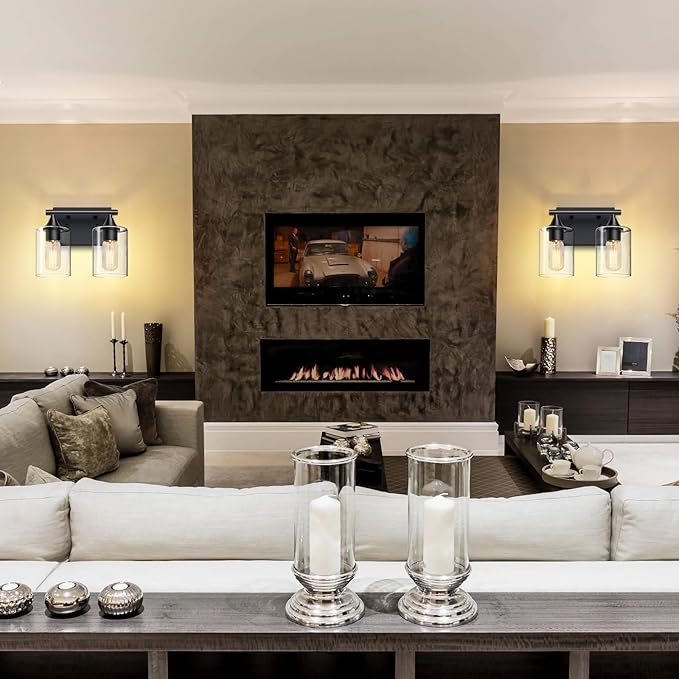 Vanity Lighting Fixtures,2-Light Bathroom Lights Over Mirror,Modern Sconces Wall Lighting with Clear Glass Shade,Light Fixture for Bathroom Bedroom Living Room Vanity Table Hallway