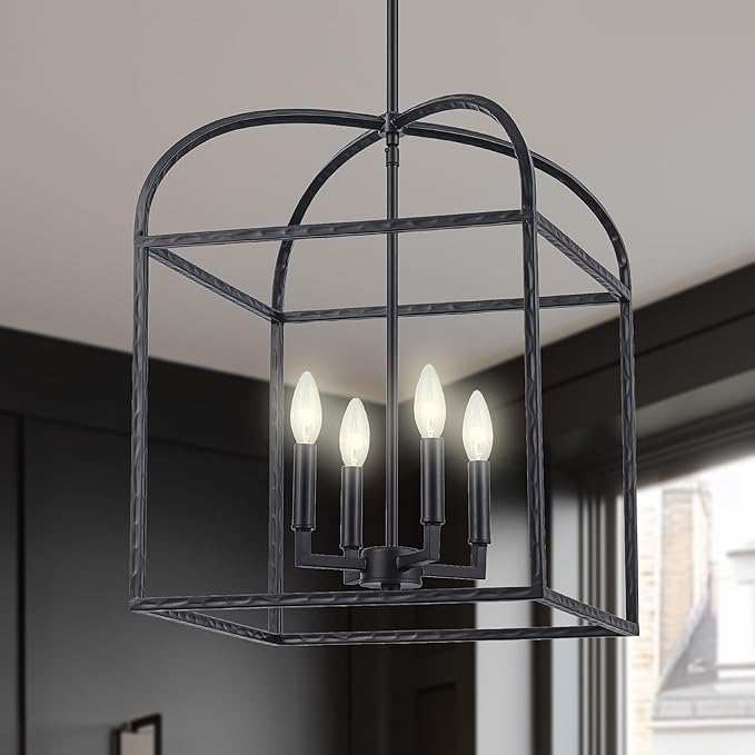 Asher Hamilton AHP-209BK Montclair 15.94 Inch Pendant Light | Adjustable 20.67 to 59.37 Inch Height | E12 Candelabra Base | Rod Hung Ceiling Fixture | Dry Rated for Indoor Use Only | Black Finish