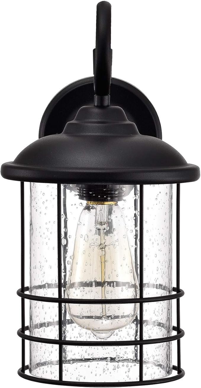 MICSIU 12 Inch Outdoor Wall Lantern 2 Pack, Anti-Rust Exterior Wall Sconce with Clear Seedy Glass, Matte Black Waterproof Outside Light Fixtures for House, Front Porch, Garage, Entryway, ETL Listed