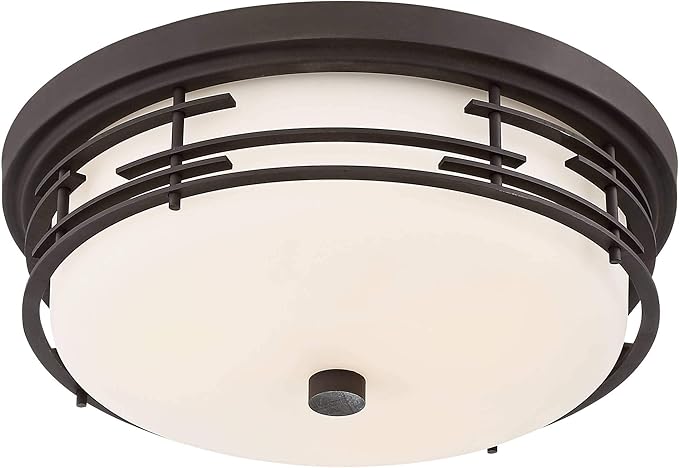 Franklin Iron Works Arden Modern Ceiling Light Flush Mount Fixture 14" Wide Bronze Brown Metal Frame White Glass Shade Decor for Bedroom Kitchen Living Room Family Hallway Bathroom House Dining