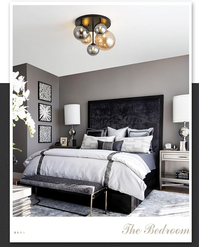 ANYLOVE Modern Chandelier 5-Light Industrial Ceiling Lights Fixture 18" Black Semi Flush Mount Ceiling Light with G9 Base Lights Fixture for Dining Room Bedroom Foyer Hallway Living Room