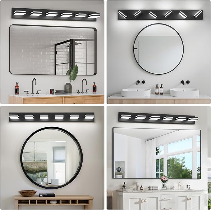 Modern LED Bathroom Lights Fixtures 6-Light,Metal Black Acrylic Wall Lighting,Vanity Lights for Bathroom Over Mirror 6000k 41in