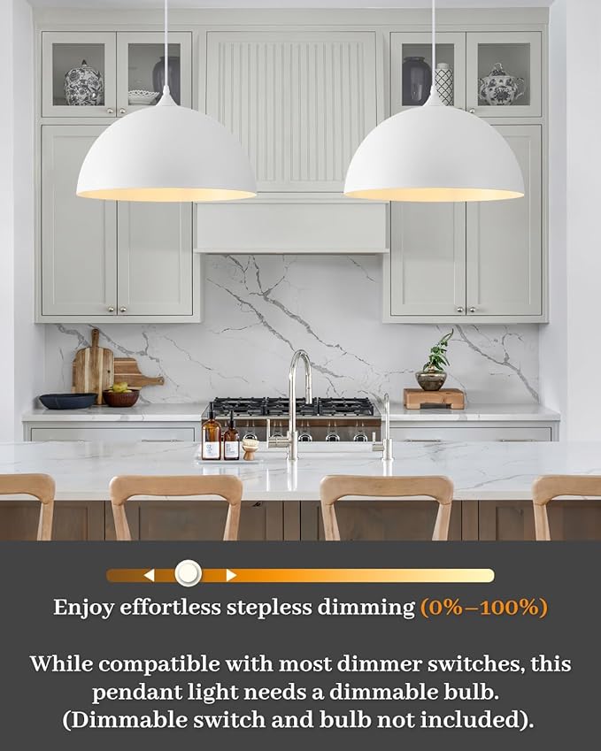 Oversize White Pendant Lights Kitchen Island, 16 Inch White Dome Pendant Light, Modern Farmhouse Pendant Light for Kitchen Island, Dining Room, Cafe, Bar, 3 Packs