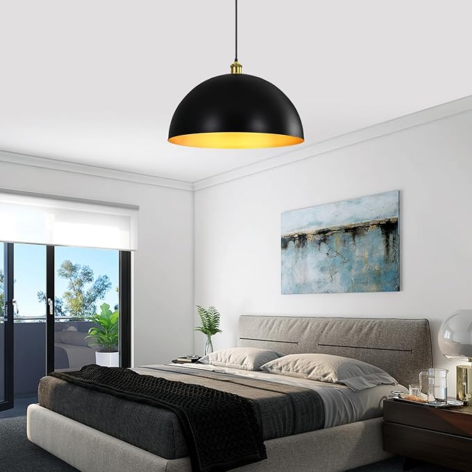 Black-Farmhouse Pendant-Light Hanging-Lamp Fixtures - 20 inch Kitchen Island Pendant Lights Industrial Dome Ceiling Lighting Dining Room Large Vintage Light for Indoor Black and Gold