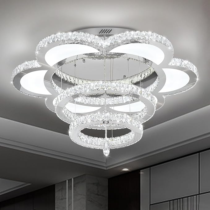 ykolupty W40 Modern Crystal Chandelier Flush Mount Chandelier Light Fixture for Living Room Kitchen Island Bedroom Hallway Entryway Foyer Luxury Ceiling Lamp