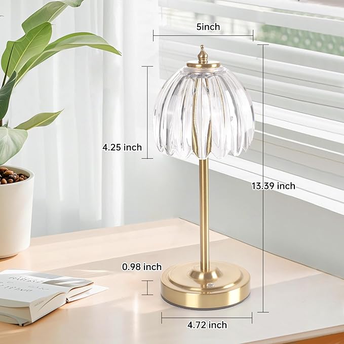 Shenmoyl Tulip Table Lamp with 5000mAh Battery & Touch Control, Cordless Table Lamp with 3 Colors, Dimmable Rechargeable Table Lamps for Bedroom, Nightstand, Living Room, Entryways (Transparent Tulip)