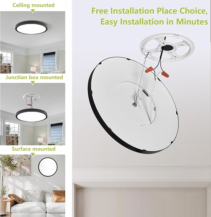 23.7 Inch LED Flush Mount Ceiling Light - Dimmable & 3 CCT Modes(3000/4000/6000K), 5000LM, 50W Ultra-Thin Low Profile Ceiling Light for Living Room, Kitchen, Hallway, Office, Black
