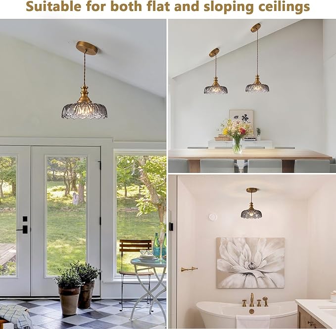 HDDFL Vintage Pendant Lights Fixture Modern Pendant Lighting Fixtures Hanging Lamp for Kitchen Island Bedroom Living Room Hallway Grey and Brass