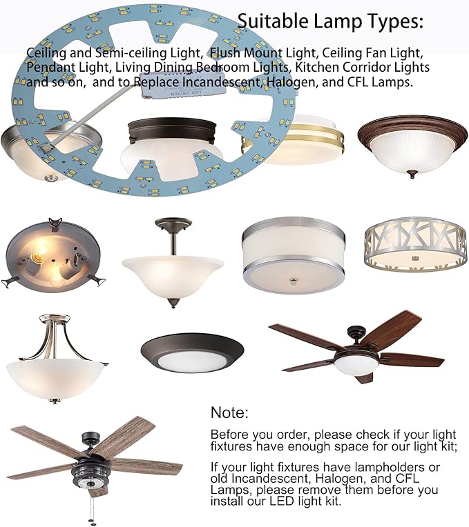 24W 3 Color Temperature LED Flush Mount Ceiling Fan Light Kit Replacement LED Light Board Panel,Retrofit LED Light Engine