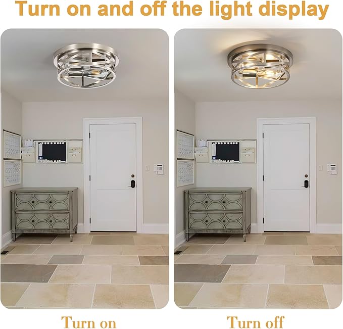 2 Pack Close to Ceiling Lights, Modern Brushed Nickle Flush Mount Ceiling Light Fixture, 11 Inch Modern E26 Base Metal Cage Indoor Kitchen Ceiling Lights for House Hallway Bedroom Living Room