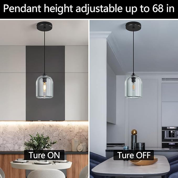 Modern Black Pendant Lights Kitchen Island Ceiling Chandelier Indoor Crystal Hanging Light Fixtures for Dining Room Kitchen Living Room Bedroom(1Pack)