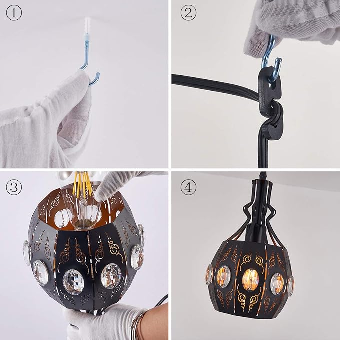 YLONG-ZS Hanging Lamp Swag Lights Plug in Pendant Light,Hanging Lights with Plug in Cord Small Black Vintage Rustic Dimmable Hanging Ceiling Lamp for Corner Restaurant Living Room Bedroom