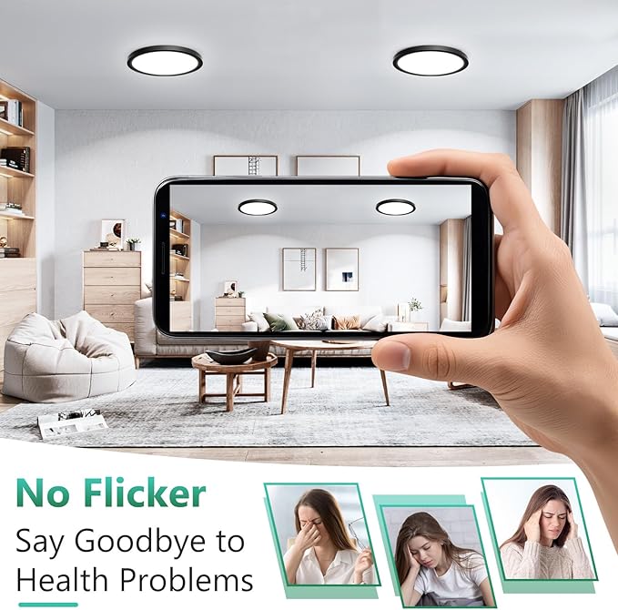 Brightever Black LED Flush Mount Ceiling Light Fixture, 7 Inch 15W, Ultra Thin 0.67 Inch Small Ceiling Light, 5000K Daylight White 1500LM Ceiling Lamps for Bathroom, Pantry, Non-Dimmable, 1 Pack