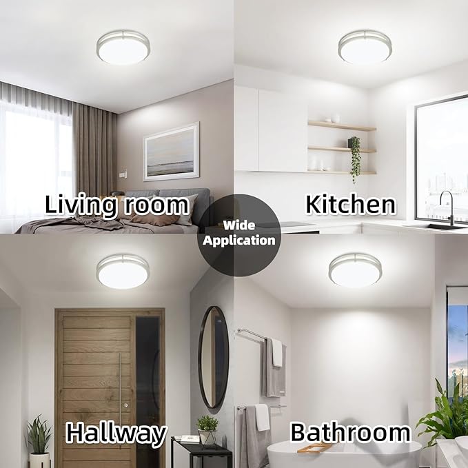 Hlite 36W 13inch LED Flush Mount Ceiling Light Fixture,3600LM Super Bright Light Fixture Ceiling Mount,LED Ceiling Light Flush Mount for Bedroom,Kitchen,Bathroom,5000K Daylight White,Nickel (1Pack)