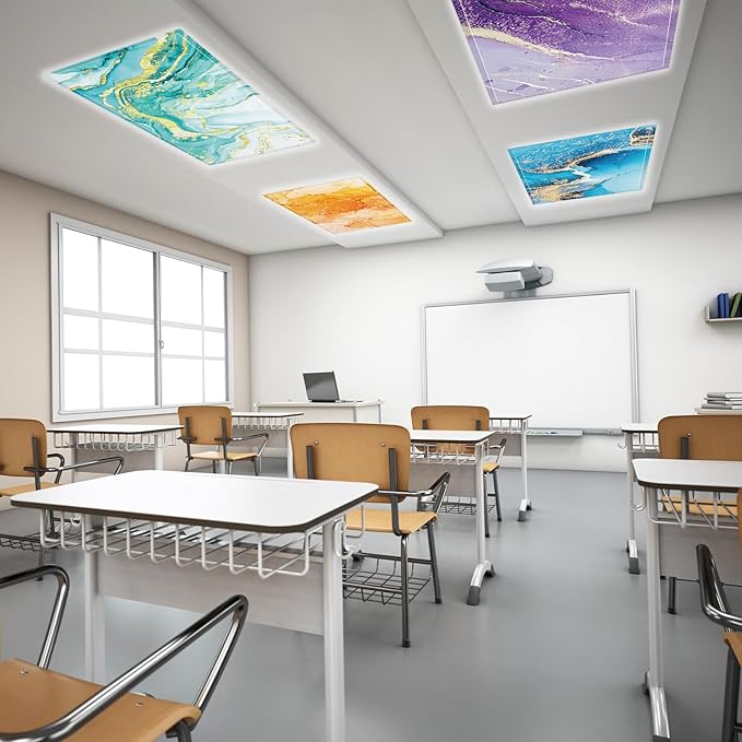 8 Pcs Fluorescent Light Covers with 80 Magnets Decorative for Classroom Ceiling Lights 4 x 2 Feet Magnetic Light Covers Filter Easy Install for Office Hospital & Home Drop Ceiling Supplies (Fluid Art)