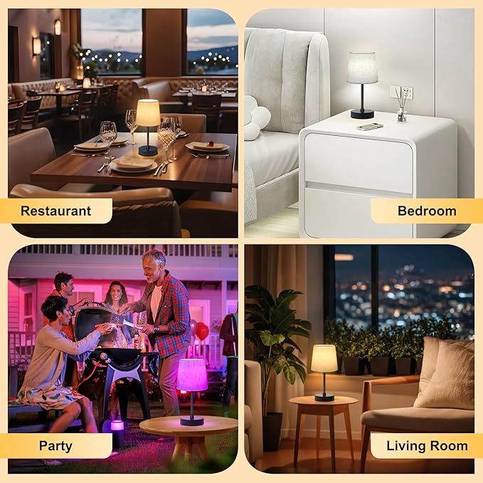 Wowag Small Cordless Table Lamp,5000mAh Rechargeable Battery Operated Desk Lamp,3 Colors & 7 RGB Stepless Dimmable, Portable Touch Wireless Lamp for Bedroom,Dining Table,Restaurant 2 Pack (Flaxen)