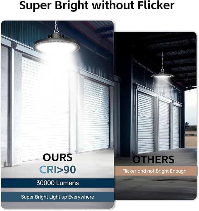 lvsdak UFO LED High Bay Lights 5000K 200W 30000LM 6 Pack with Plug High Bay Led Shop Lights Suitable for Warehouse Workshop Factory Gym Garage Barn LED Lamp AC100-277V