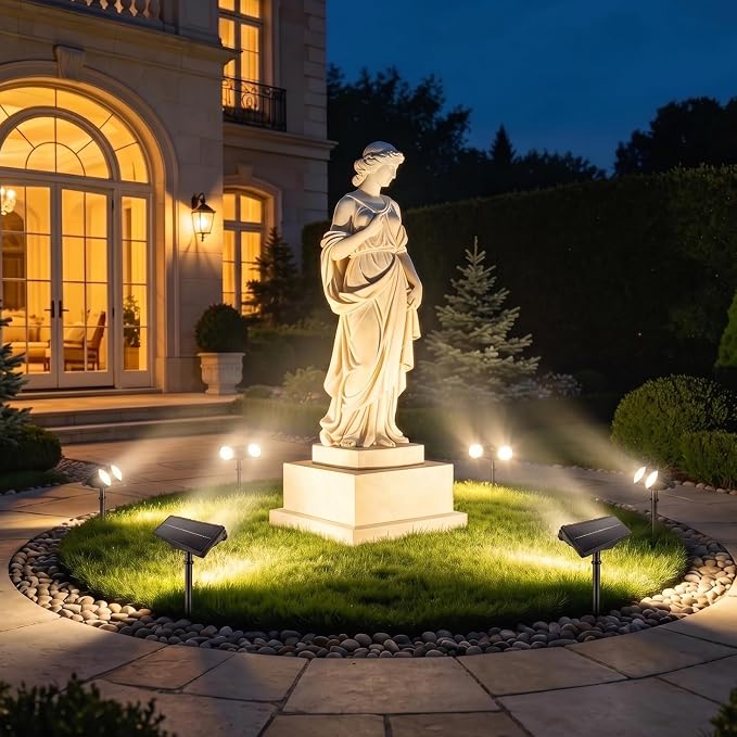 Solar Spot Lights Outdoor Waterproof 2Pack,Solar Uplights Motion Sensor Landscape Lighting for Outside Yard Garden Pathway,Solar Tree Spotlight 2-in-1 Adjustable Dual Heads(Warm Light)