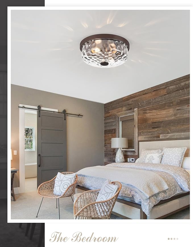 12 Inch Farmhouse Flush Mount Ceiling Light, 2 Light Industrial Close to Ceiling Light, Industrial Ceiling Lighting Fixture for Kitchen Hallway Bedroom Living Room (12.2 Inch Oil Rubbed Bronze)