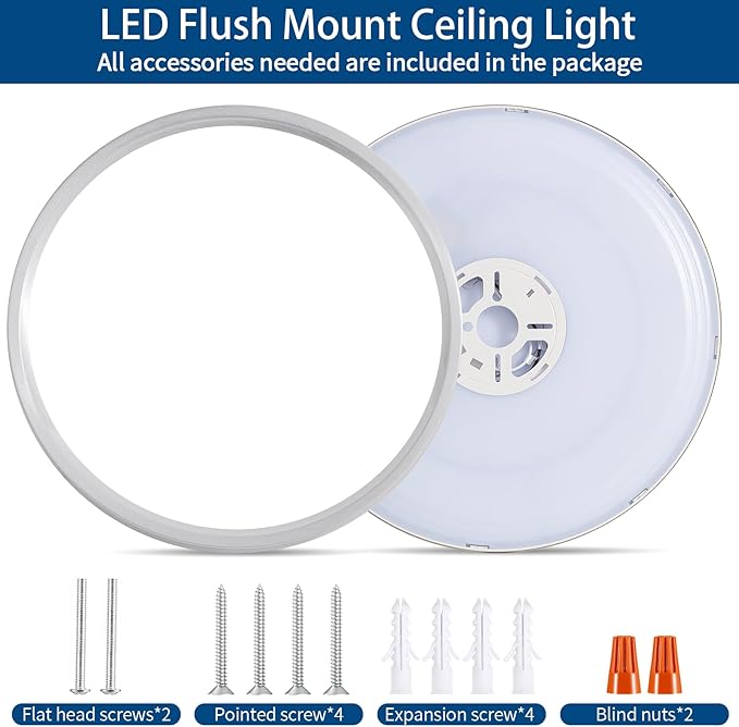 24'' Modern LED Ceiling Light Fixture - Ultra Thin Flush Mount, 50W 5000LM, Brushed Nickel - Perfect for Bedroom, Kitchen, Dining Room, Living Room, Home Office, Hallway.