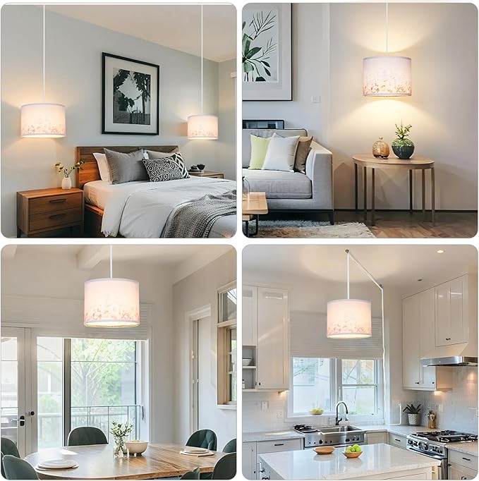 Qingmiao Boho Plug in Pendant Light, Hanging Lamp Plug in with Fabric Shade, 3-Way Dimmable Hanging Light Fixture for Living Room Bedroom Kitchen Ceiling Farmhouse Home Decor