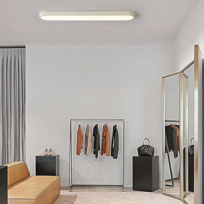 Qcyuui Dimmable LED Ceiling Light with Remote,39.4 in Long Ceiling Light Fixture,Modern Flush Mount Ceiling Lamp,Kitchen Lighting Fixtures Ceiling for Office Bedroom Hallway(Cream/48W)