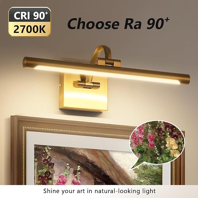DESOOP Brass Picture Lights for Wall Hard-Wired LED Picture Lighting Dimmable Art Light Gallery Lighting for Wall Portraits Artwork 15.75 inch 7W Warm White