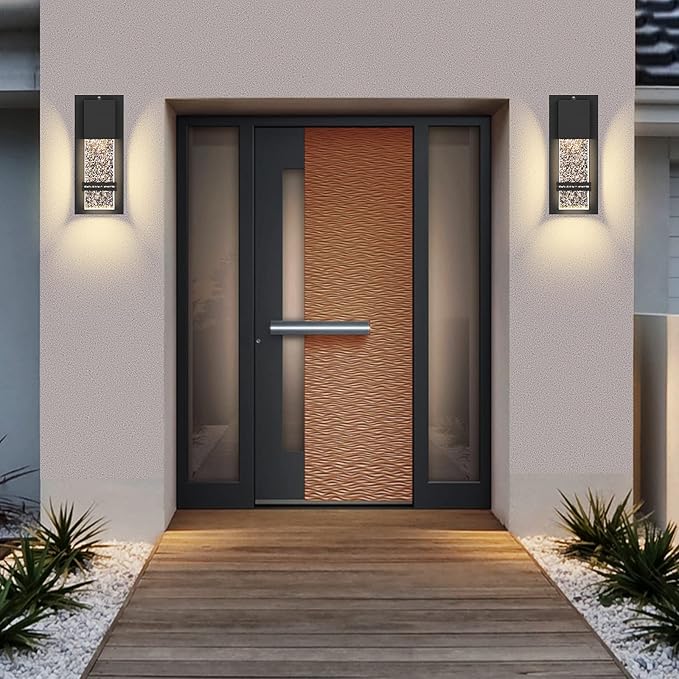 PARTPHONER LED Dusk to Dawn Outdoor Light Fixture Exterior Wall Sconces Porch Light 2 Pack Outside Wall Lights with Crystal Bubble Glass 12W Lumen 3000K for Doorway Garden Hallway Patio Living Room