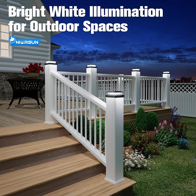 NIORSUN Solar Post Cap Lights Outdoor Waterproof, 4x4 Post Solar Lights 2 Color Modes, Fence Posts Solars Light for Deck Patio Garden Decoration, 4x4 Posts Caps Wood Vinyl, 16 Pack (Black)