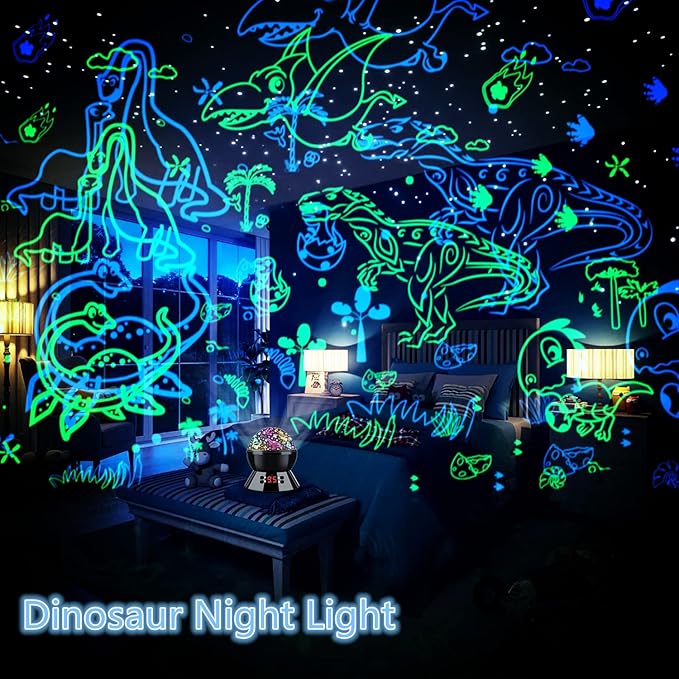 Dinosaur Night Light Projector for Kids, 360° Rotating Dino Projection Lamp Star Projector for Bedroom Ceiling, Toddler Night Light with Timer, Birthday Gift for Boys, Dinosaur Toys for Kids Ages 3-5