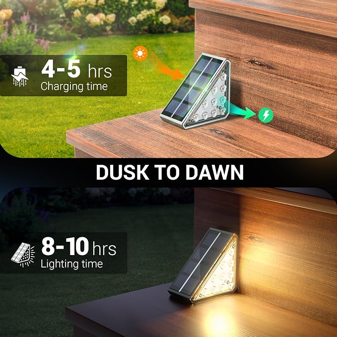NIORSUN Outdoor Step Lights, 6 Pack Solar Stair Lights Outdoor Waterproof IP67 Auto On Off, Solar Lights for Steps,Stair,Patio,Yard,Porch,Front Door,Sidewalk,Deck Decor,Warm White