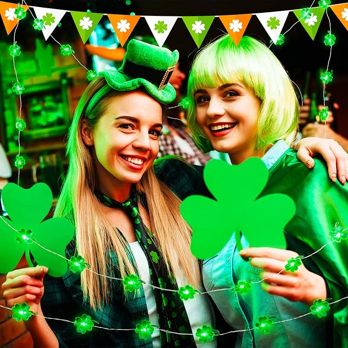 BOHON St Patricks Day Decorations Shamrocks String Lights 13 ft 40 LEDs | Battery Operated Lucky Clover Green Lights for St Patrick's Day Accessories Office the Home Saint St. Patrick's Day Decor