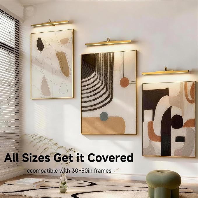 2 Pack 24 Inch Wall Lights for Pictures - Cordless Rechargeable Wall Sconces with Dimmable Remote for Above Mirror, Painting & Décor (Antque Gold)