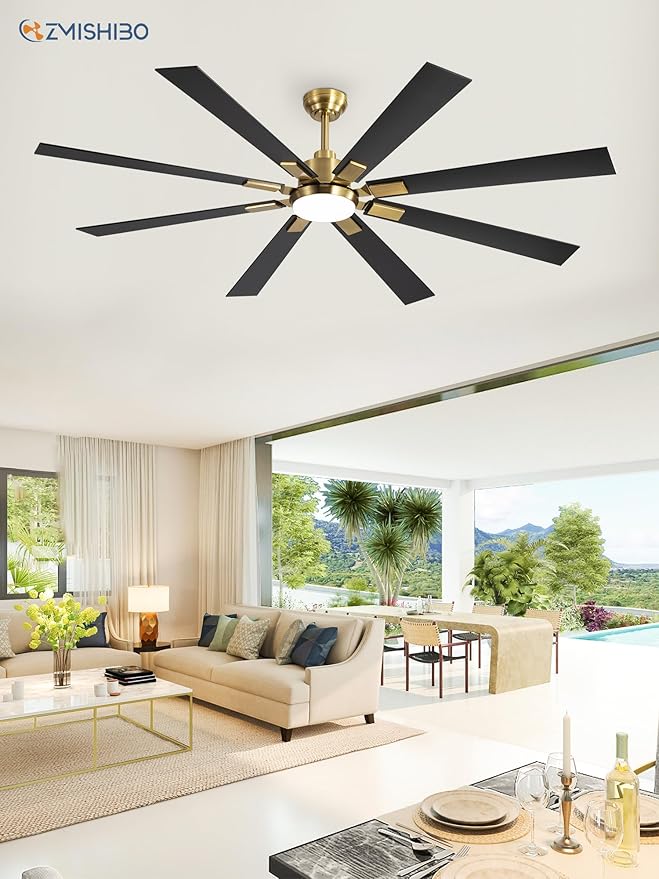 ZMISHIBO 72 inch Black and Gold Ceiling Fans with Lights and Remote, Indoor/Outdoor Ceiling Fan for Patio Living Room, 6 Speed Reversible Quiet DC Motor, 3 CCT, Dual Finish Blades