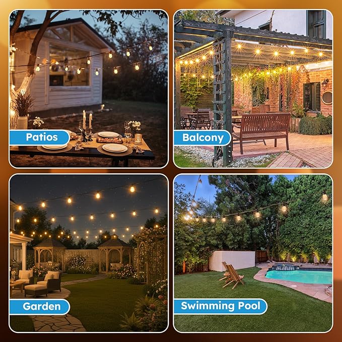 GvvooHome S11 LED Outdoor String Lights 200FT, Shatterproof & Waterproof Patio Lights with 62 Plastic Bulbs for Porch, Deck, Garden, Backyard, Balcony, 2700K Dimmable
