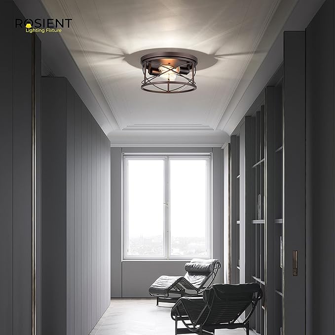 Industrial Flush Mount Lights, Farmhouse Close to Ceiling Flush Mount Lighting, 2-Light Flush Mount Ceiling Lighting Fixture (Oil Rubbed Bronze, 1 Pack)